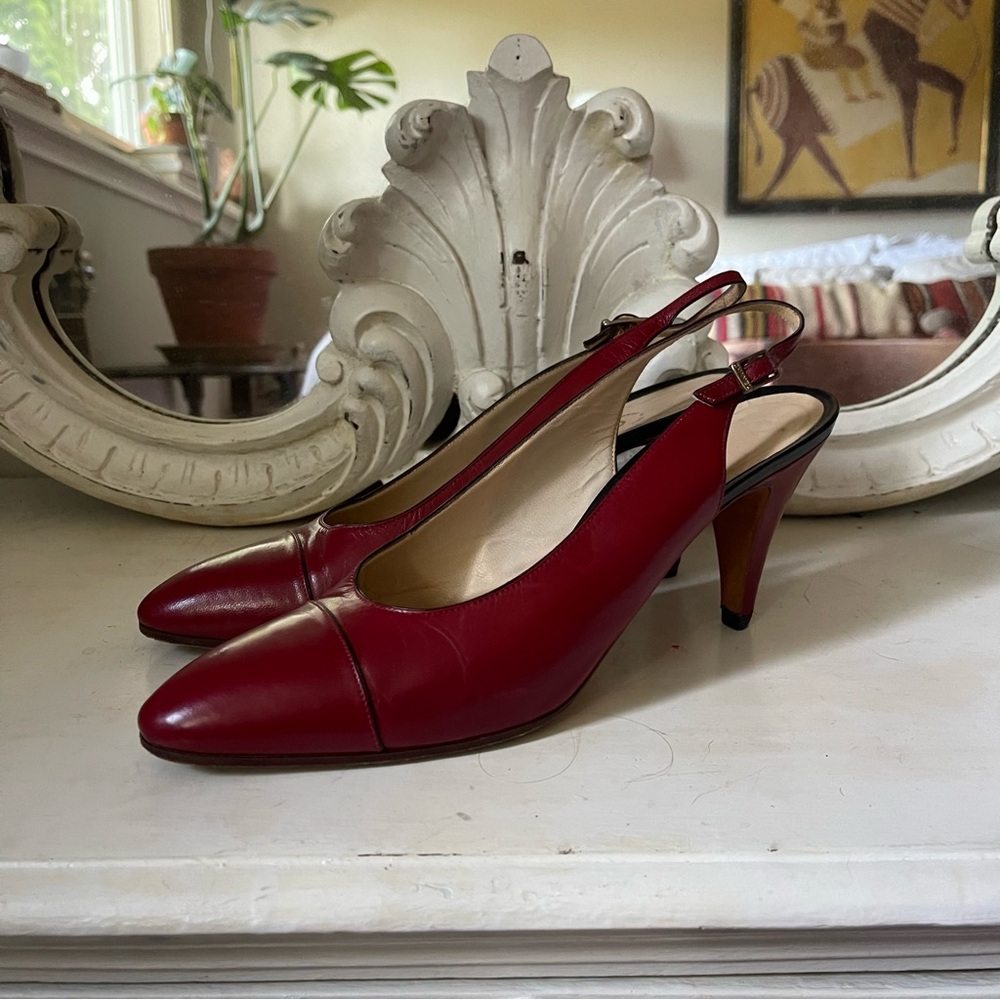 Wine Red Chanel Slingback Pumps